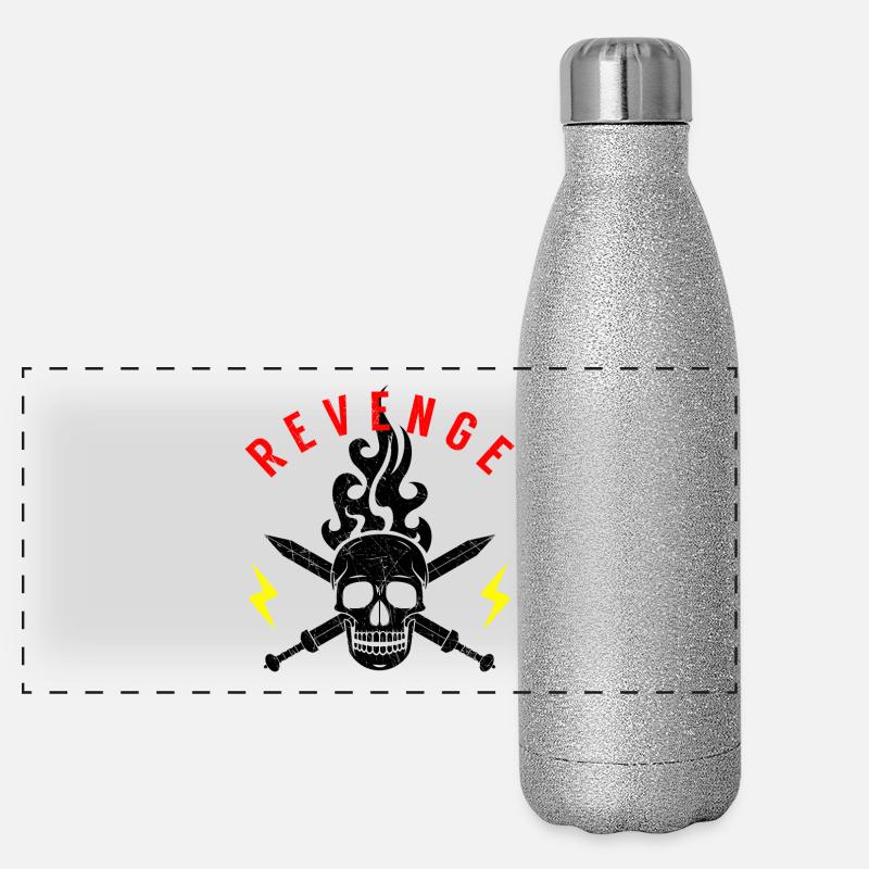 Crâne épées clignote Rocker vengeance flammes Gourde isotherme panoramique pailletée 500 ml
