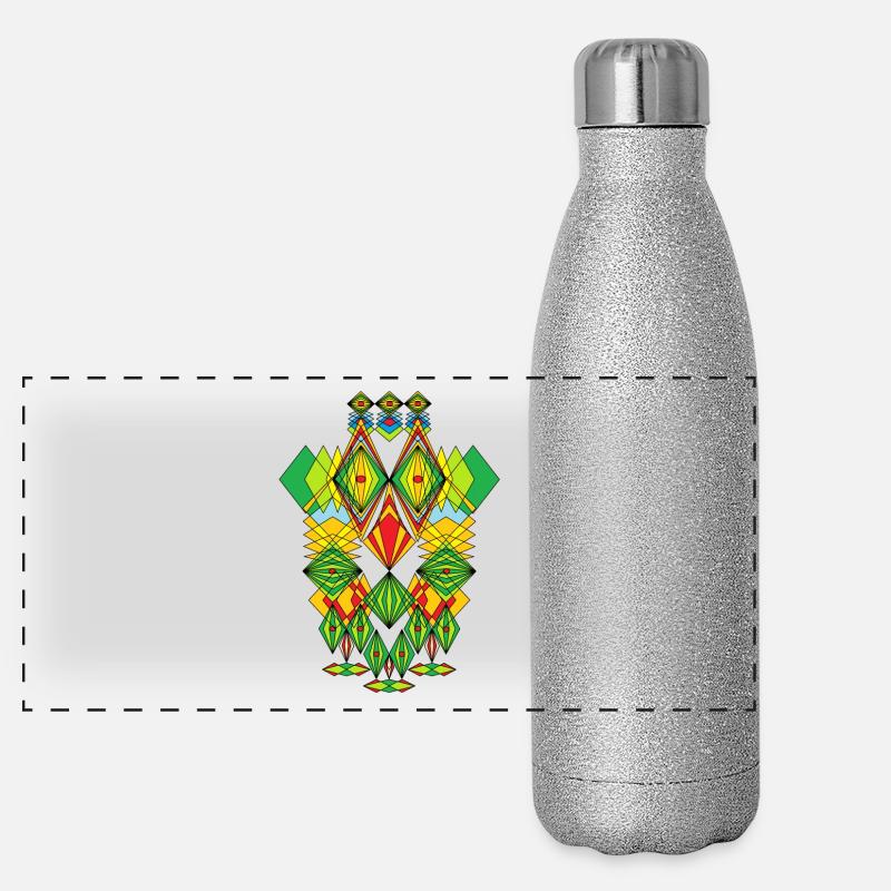 Abstract faces drawing Crazy Art colored - Panoramic Glitter Thermal Bottle 500 ml - silver glitter