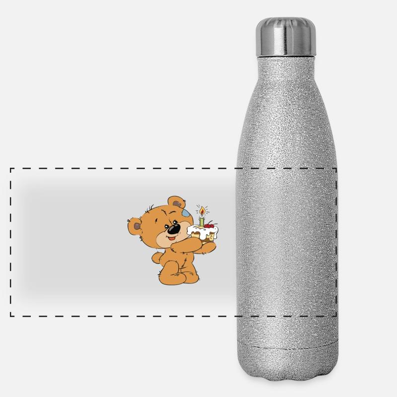 Kleiner Bär mit einem Kuchen Panorama Glitzer Isolierflasche 500 ml