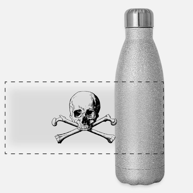 Crâne et os croisés noir Gourde isotherme panoramique pailletée 500 ml