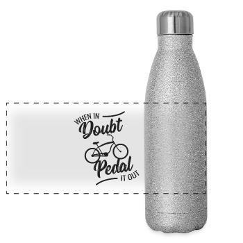 Fahrrad fahren hilft immer Sport Geschenk Radsport - Panorama Glitzer Isolierflasche 500 ml - Silber Glitzer - Vorne