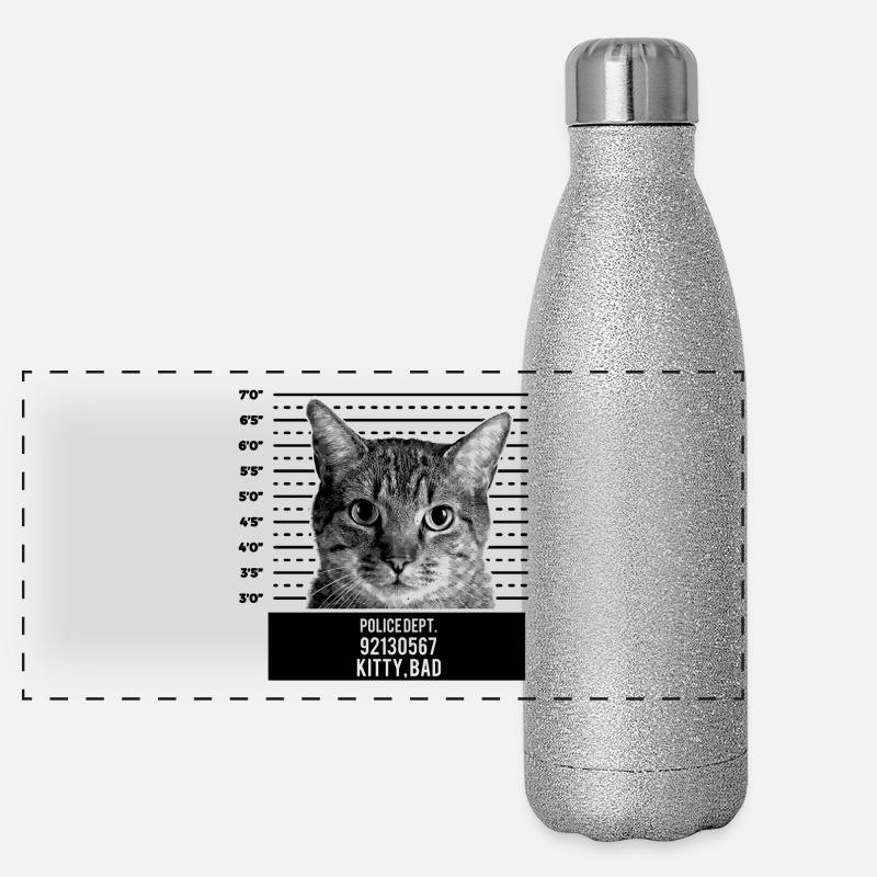 Cute Cat Mug Shot Bad Kitty - Panoramic Glitter Thermal Bottle 500 ml - silver glitter