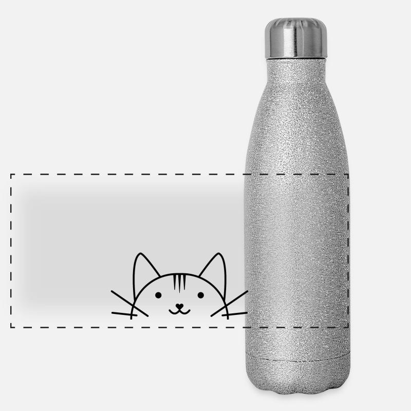 Süßer Katzenkopf comic Stil Panorama Glitzer Isolierflasche 500 ml