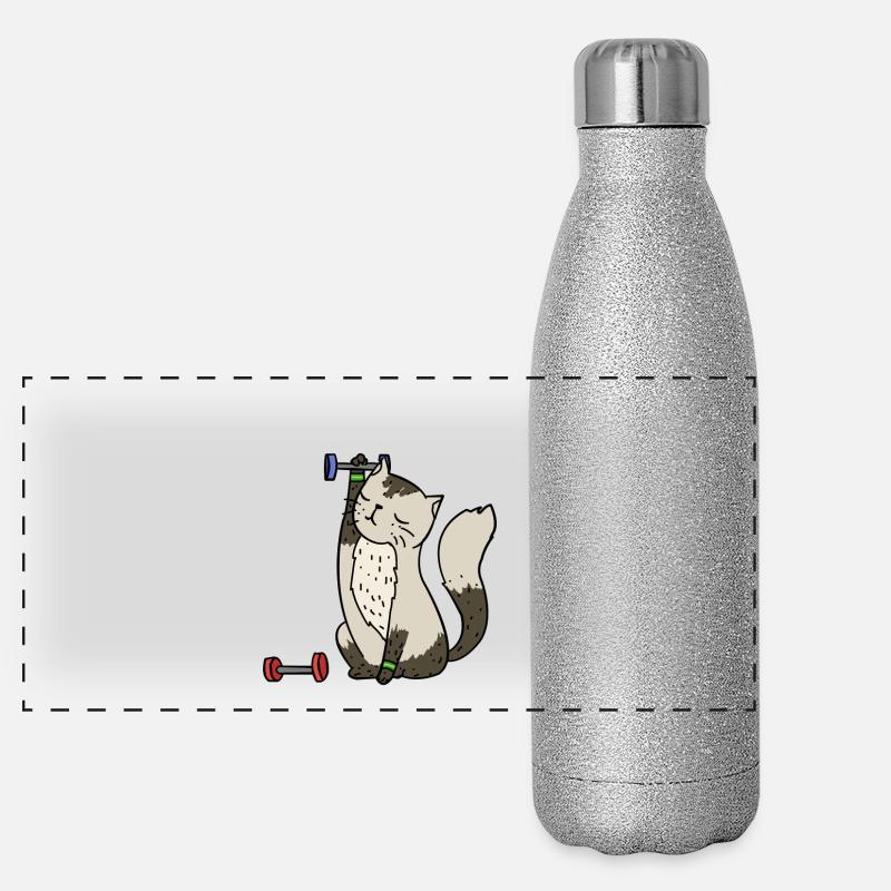 Katze beim Sport Panorama Glitzer Isolierflasche 500 ml