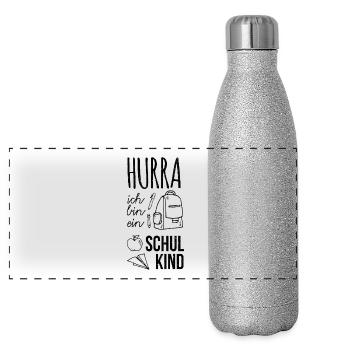 Einschulung - Panorama Glitzer Isolierflasche 500 ml - Silber Glitzer - Vorne