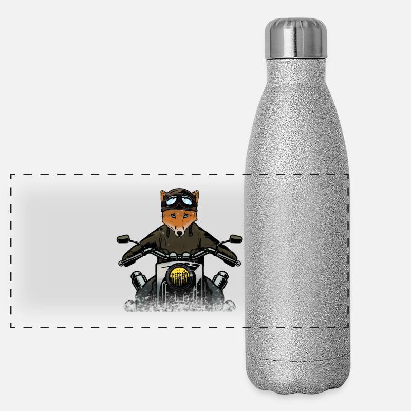 Fuchs der Motorradfahrer Panorama Glitzer Isolierflasche 500 ml