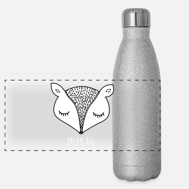Forest animal mouse possum face asleep - Panoramic Glitter Thermal Bottle 500 ml - silver glitter