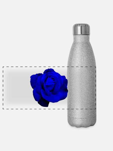 Blaue Rose - Panorama Glitzer Isolierflasche 500 ml - Silber Glitzer