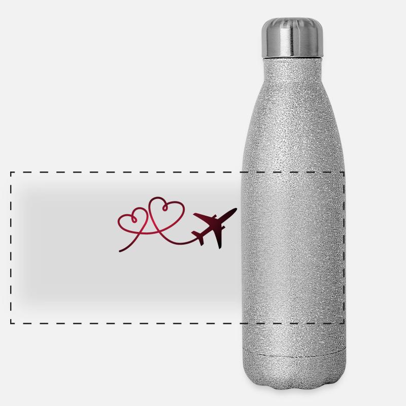 Aviateur d'avion avec coeur Gourde isotherme panoramique pailletée 500 ml