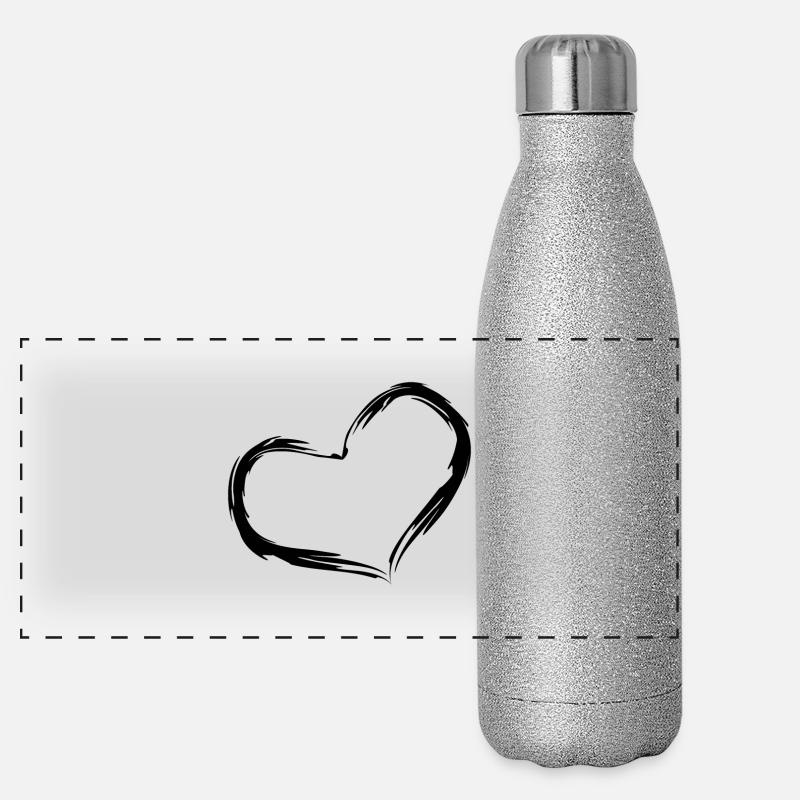 Heart design brush black Panoramic Glitter Thermal Bottle 500 ml