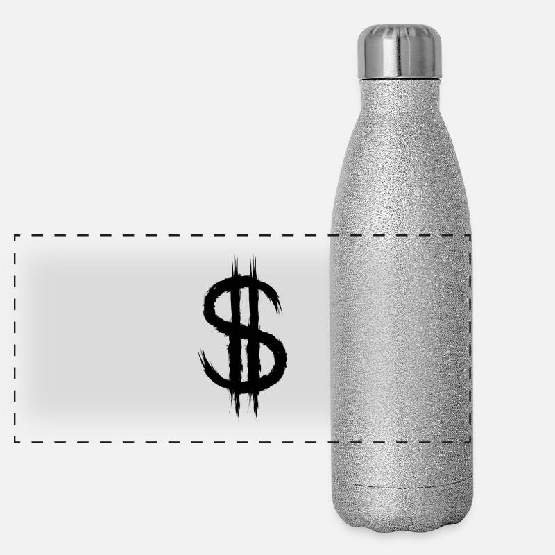 Dollar sign dollar money symbol Panoramic Glitter Thermal Bottle 500 ml