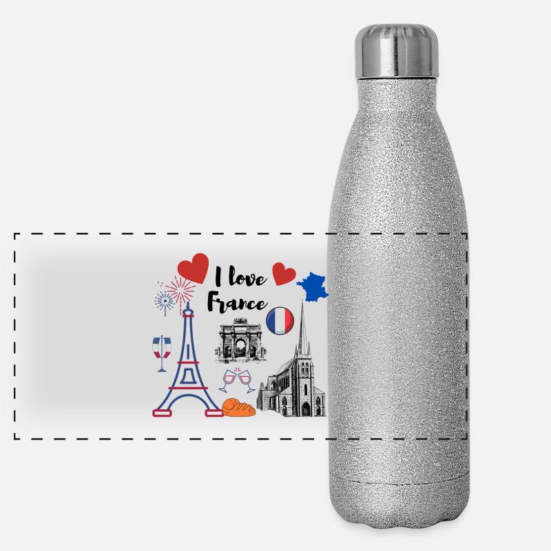 ICH LIEBE FRANKREICH Panorama Glitzer Isolierflasche 500 ml