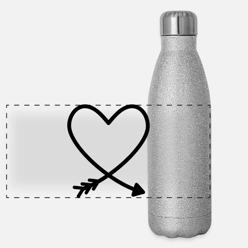 Heart arrow love friendship force gift idea - Panoramic Glitter Thermal Bottle 500 ml - silver glitter