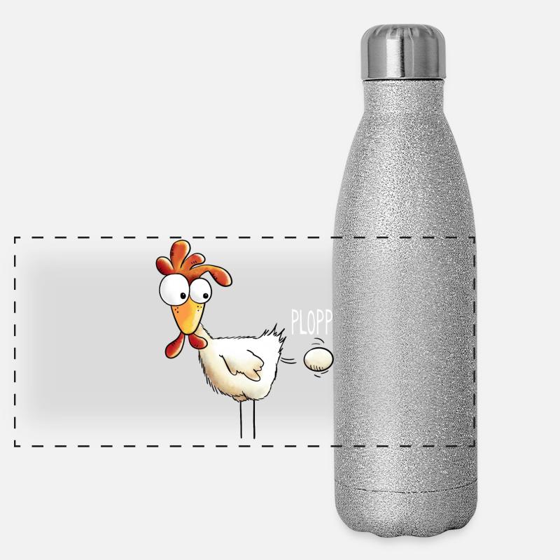 Plopp es ist raus das Ei - Huhn - Hahn - Gockel Panorama Glitzer Isolierflasche 500 ml
