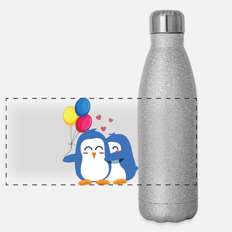 Pingouins avec ballons Gourde isotherme panoramique pailletée 500 ml