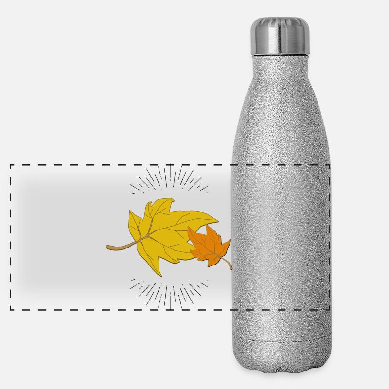 Herbstblatt mit Strahlen Panorama Glitzer Isolierflasche 500 ml