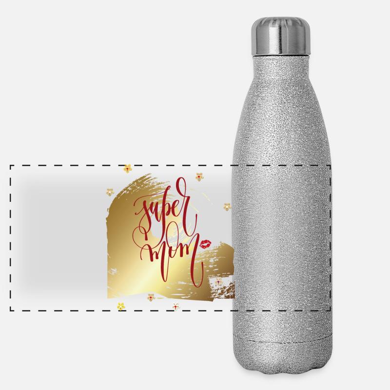super mom, Muttertag Panorama Glitzer Isolierflasche 500 ml