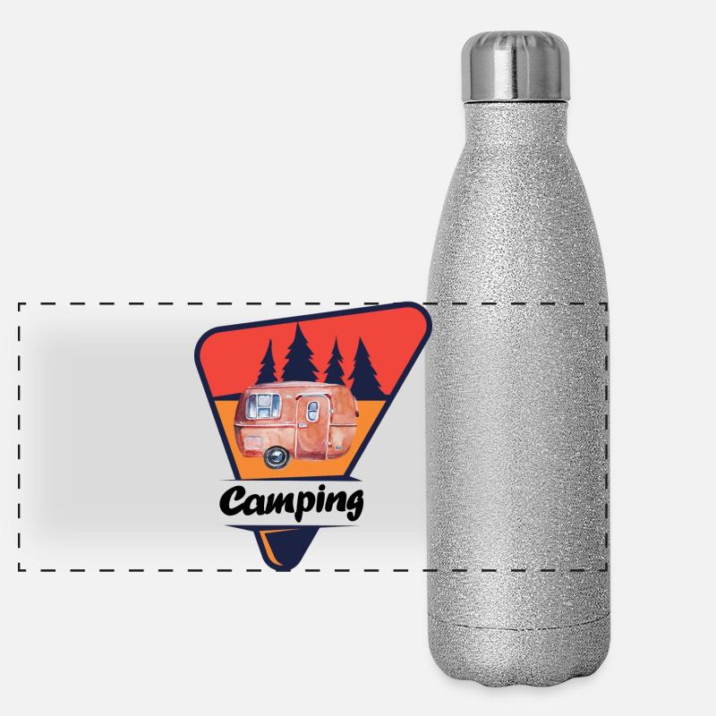 Caravane rétro en forêt Gourde isotherme panoramique pailletée 500 ml