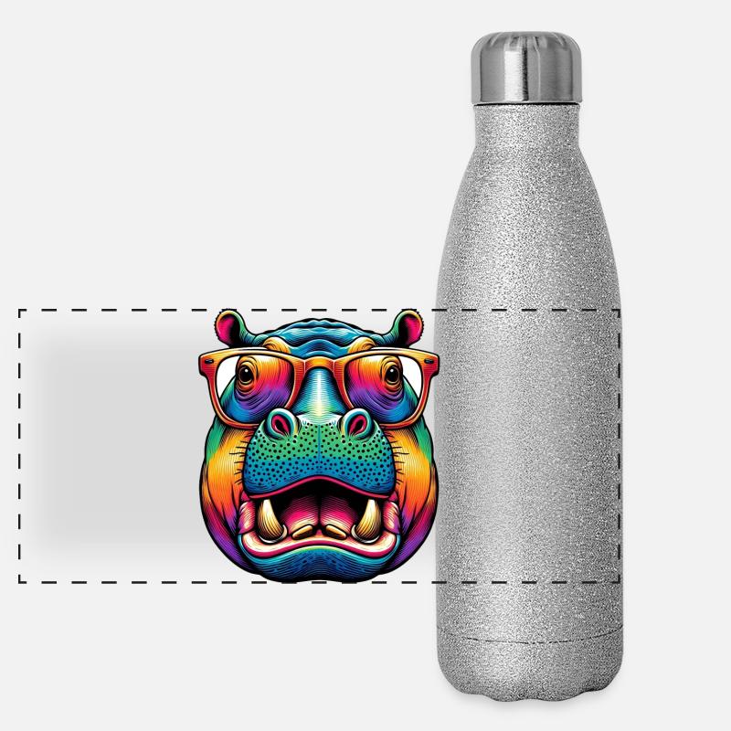 Nilpferd mit Brille Panorama Glitzer Isolierflasche 500 ml