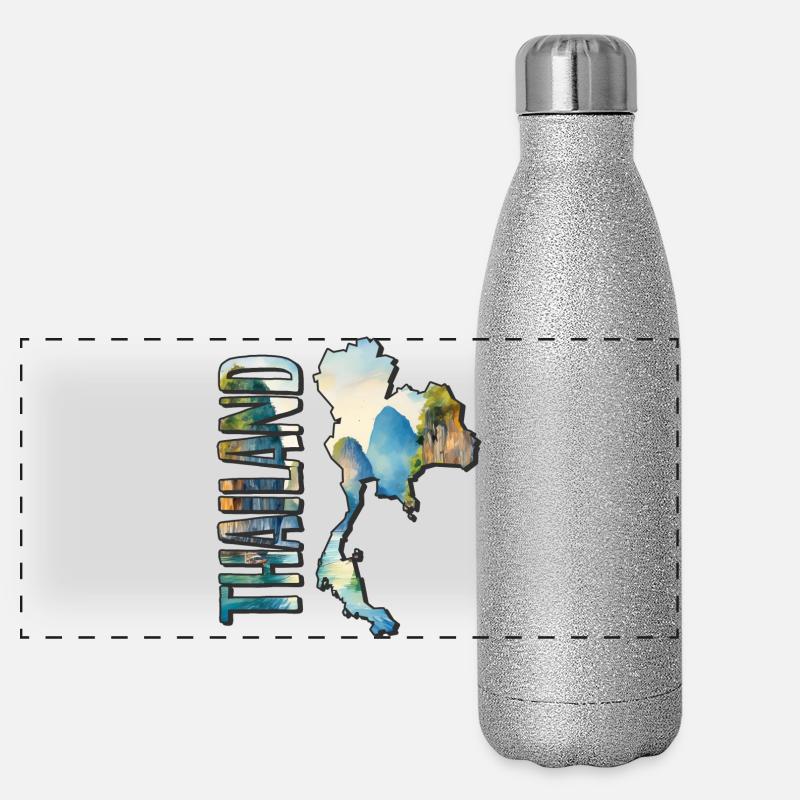 Carte aquarelle Thaïlande Gourde isotherme panoramique pailletée 500 ml