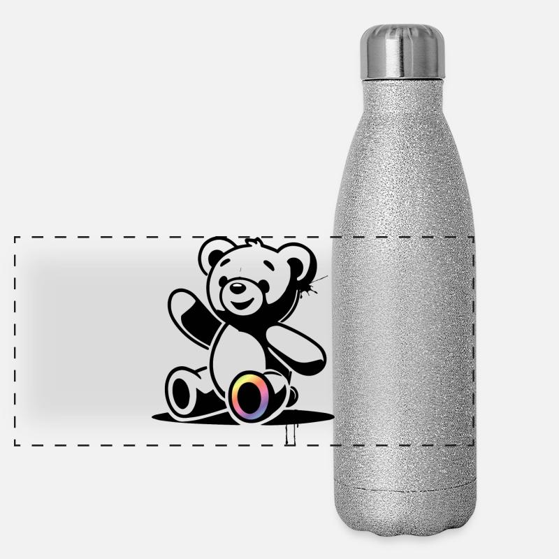 Stencil Teddy mit Regenbogenakzent Panorama Glitzer Isolierflasche 500 ml