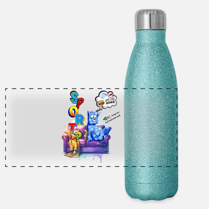 Besiege den inneren Schweinhund. Sport oder Sofa? Panorama Glitzer Isolierflasche 500 ml