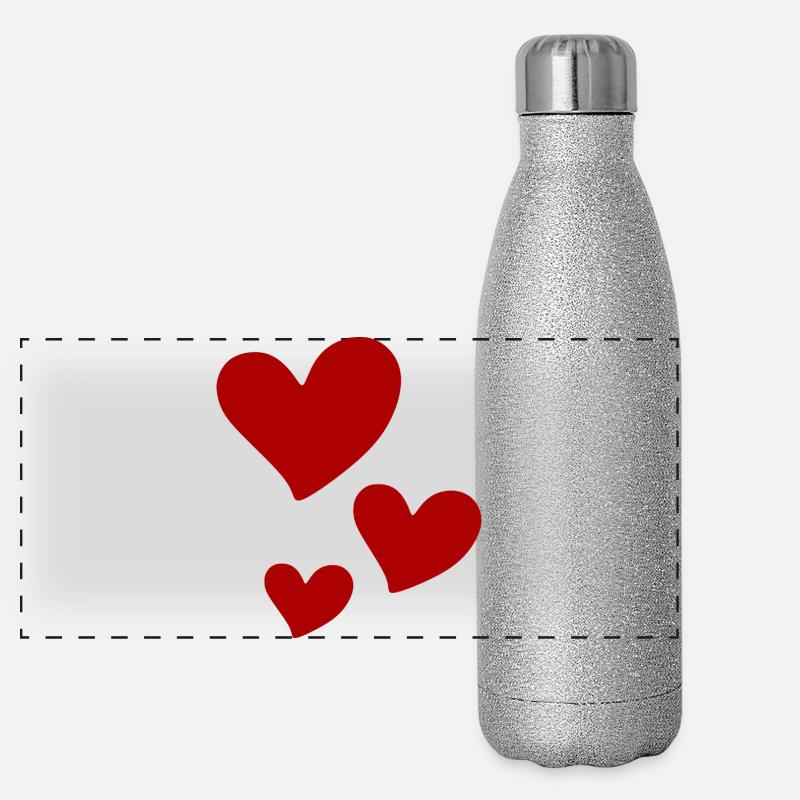 Imprimé Trio Coeurs Rouges Gourde isotherme panoramique pailletée 500 ml