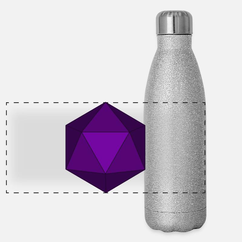 Dés polyédriques violets D20 Gourde isotherme panoramique pailletée 500 ml