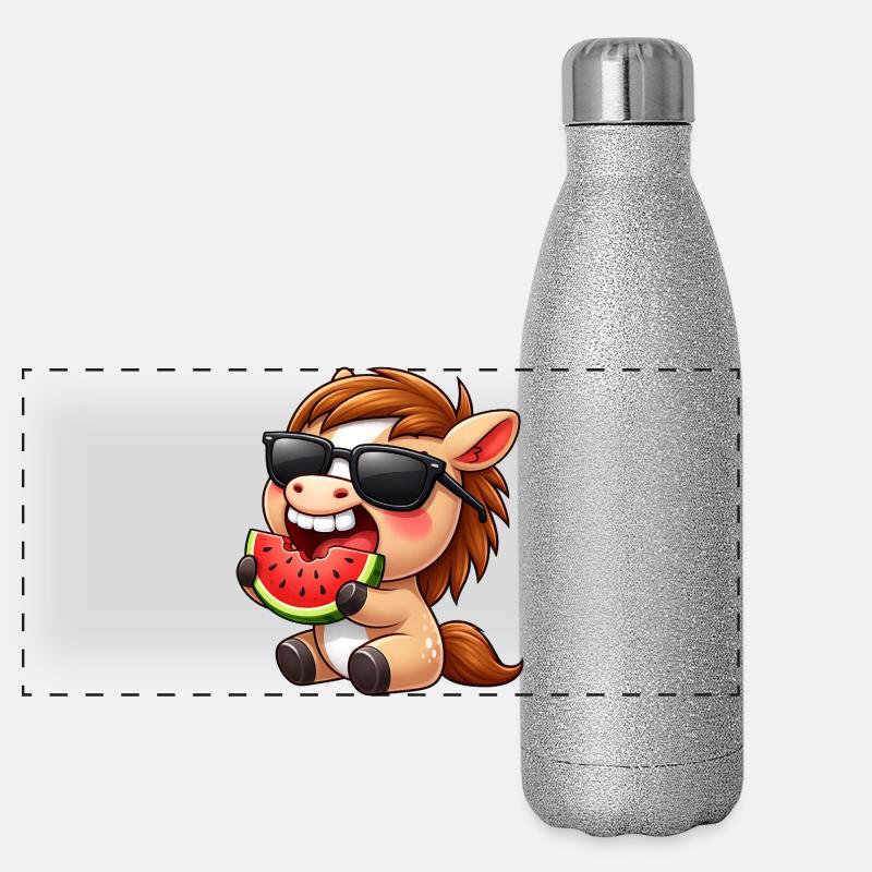 Cooles Pferd mit Melone Sommer Sonne Reiten Panorama Glitzer Isolierflasche 500 ml