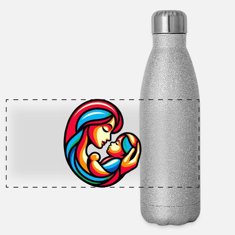 Bunte Mutter-Kind-Harmonie Panorama Glitzer Isolierflasche 500 ml