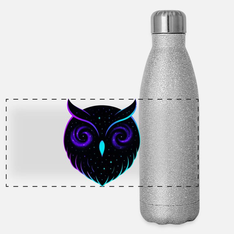 Kosmischer Eulengalaxie-Nachtraptor Panorama Glitzer Isolierflasche 500 ml