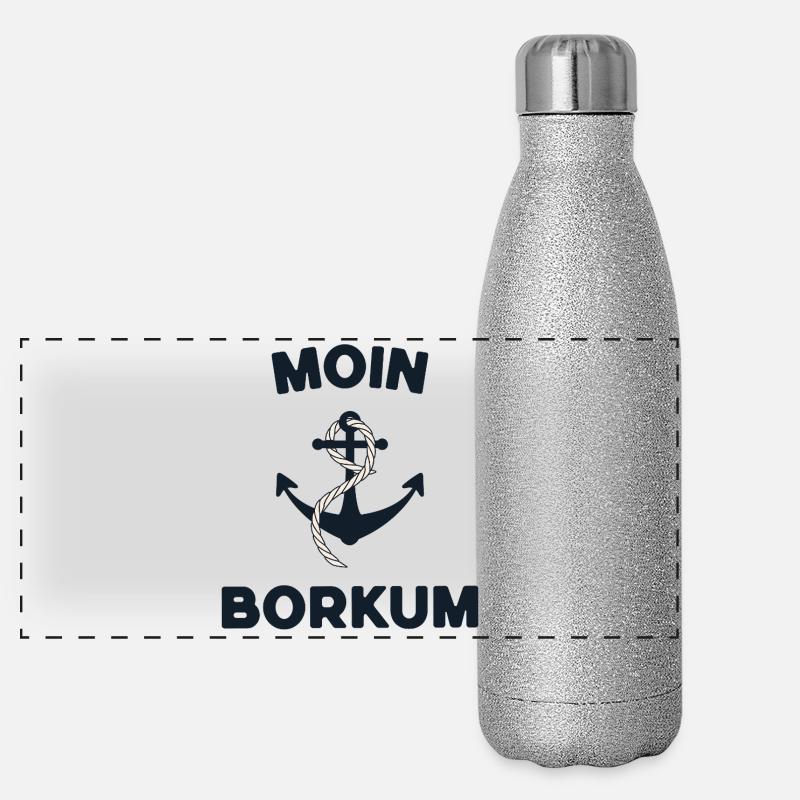 Moin Borkum – Maritimes Anker-Design Panorama Glitzer Isolierflasche 500 ml