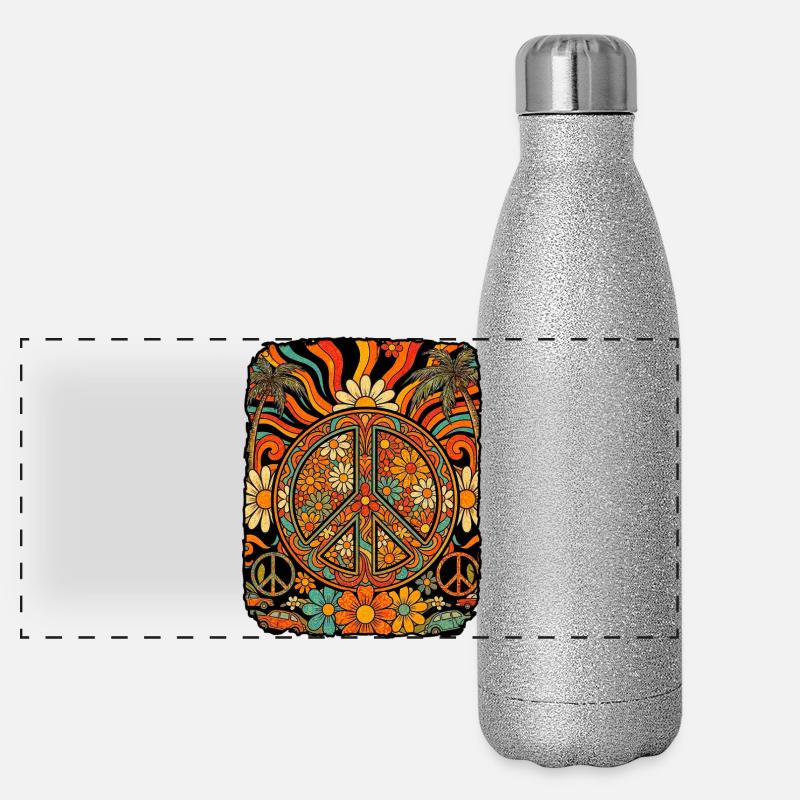 Paix amour fleurs Gourde isotherme panoramique pailletée 500 ml
