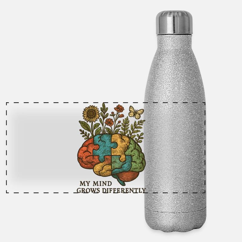 Gehirn-Puzzle wächst anders Panorama Glitzer Isolierflasche 500 ml