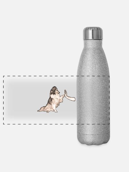 Sheltie Team - Panorama Glitzer Isolierflasche 500 ml - Silber Glitzer - Vorne