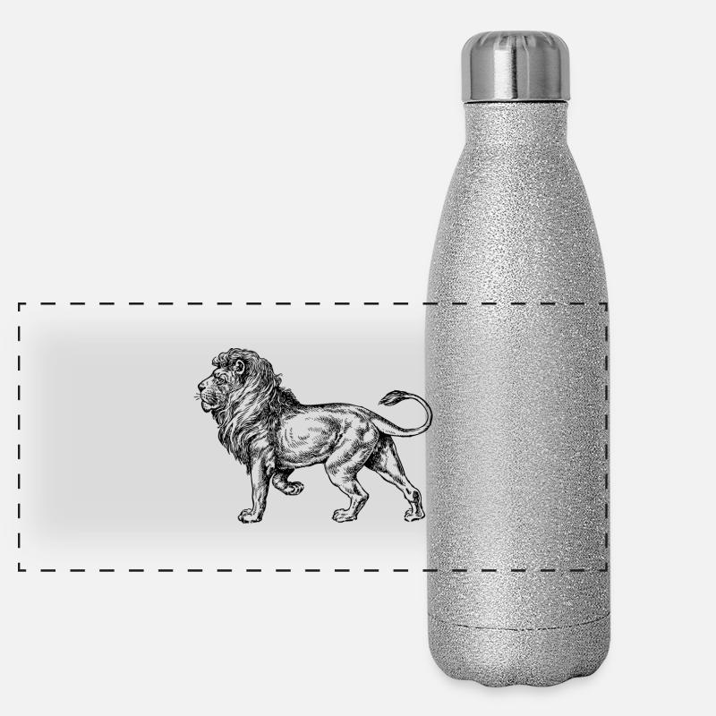 Big noir de lion et withe - Gourde isotherme panoramique pailletée 500 ml - paillettes argentées
