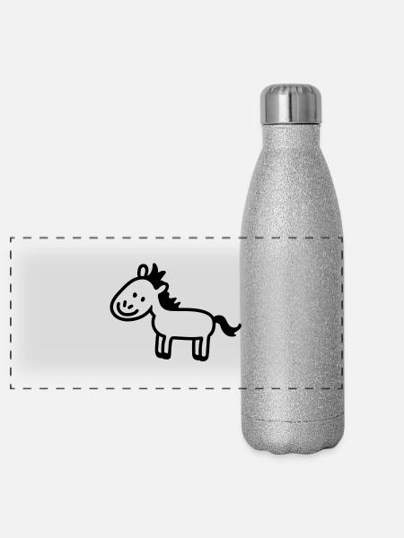 cheval de poney - ligne - Gourde isotherme panoramique pailletée 500 ml - paillettes argentées - Devant