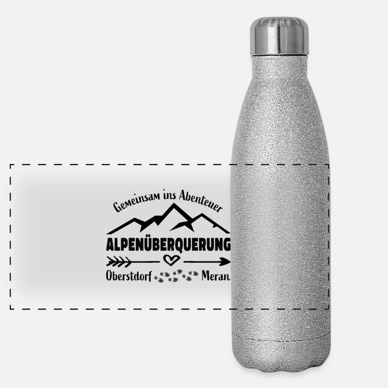 Alpenüberquerung E5 - Gemeinsam Abenteuer -Freunde Panorama Glitzer Isolierflasche 500 ml