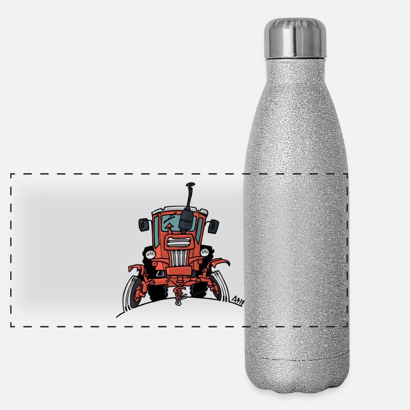 512 Alter roter Traktor Panorama Glitzer Isolierflasche 500 ml
