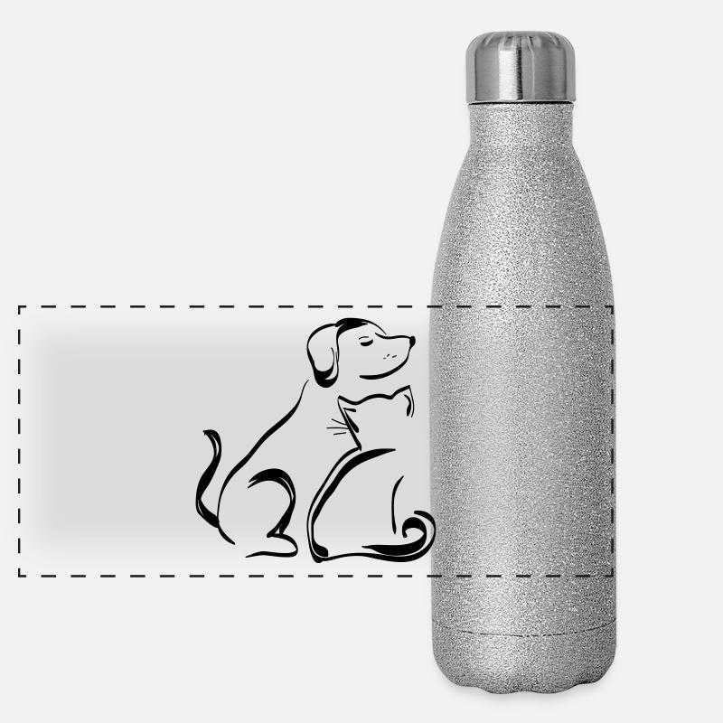 Chien & chat Contours noir Gourde isotherme panoramique pailletée 500 ml