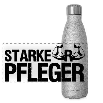 Starker Pfleger Pflege,Sprüche, Geschenk,Berufe - Panorama Glitzer Isolierflasche 500 ml - Silber Glitzer - Vorne