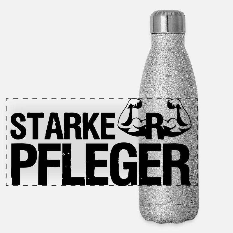 Starker Pfleger Pflege,Sprüche, Geschenk,Berufe Panorama Glitzer Isolierflasche 500 ml