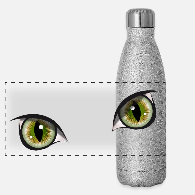 realistic green cat eyes Panoramic Glitter Thermal Bottle 500 ml