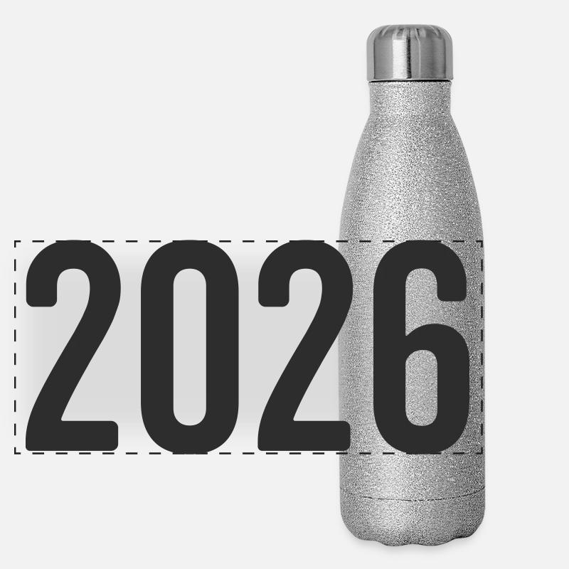 2026 Silvester Jahreszahl Panorama Glitzer Isolierflasche 500 ml