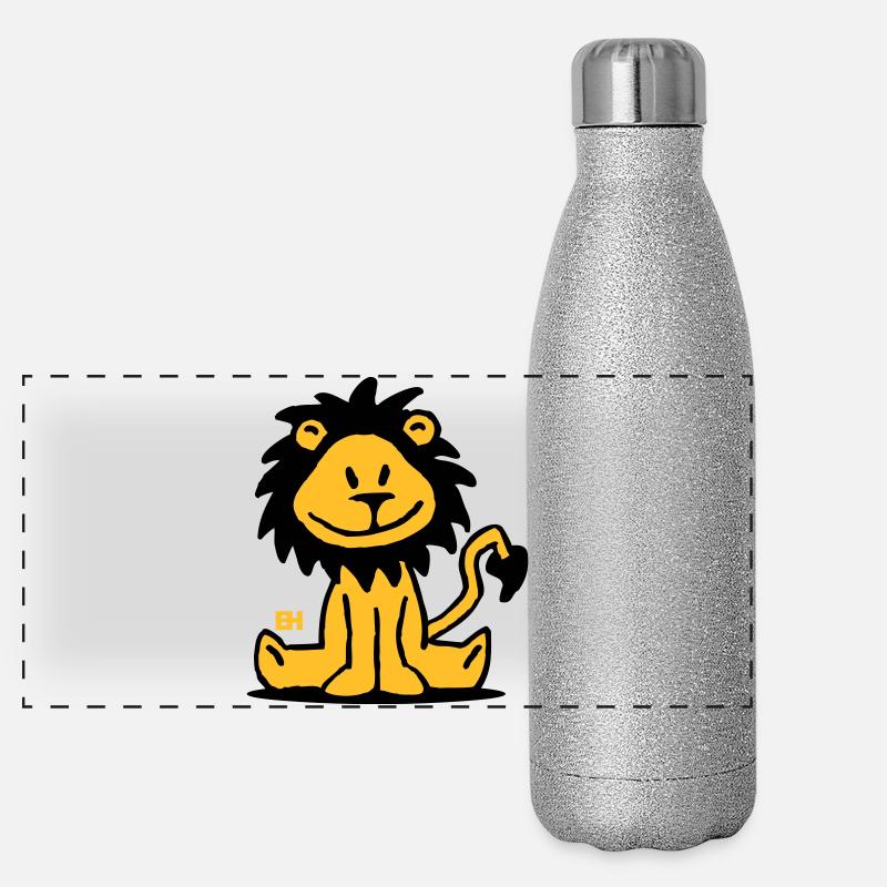Playful Lion Cartoon Design Panoramic Glitter Thermal Bottle 500 ml