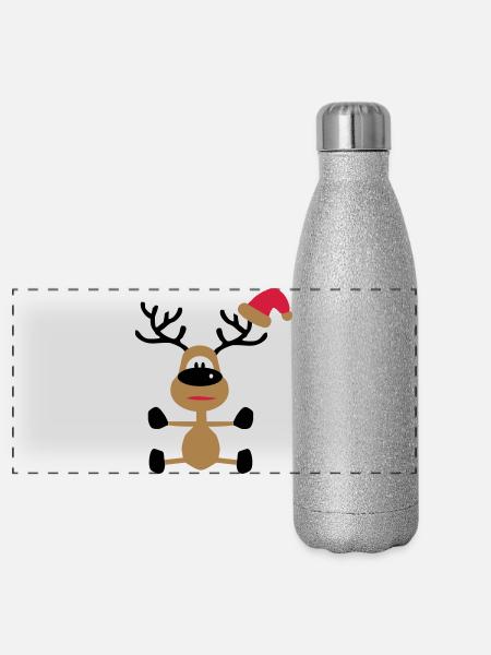 Weihnachten - Panorama Glitzer Isolierflasche 500 ml - Silber Glitzer - Vorne
