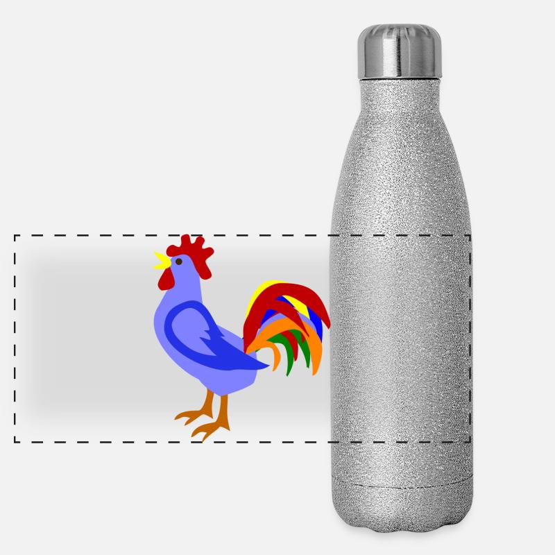 Farbenfroher Hahn im Kunstdesign Panorama Glitzer Isolierflasche 500 ml