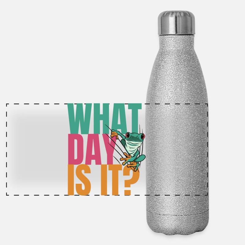 Wednesday my Dudes Day Frog Meme - Panoramic Glitter Thermal Bottle 500 ml - silver glitter
