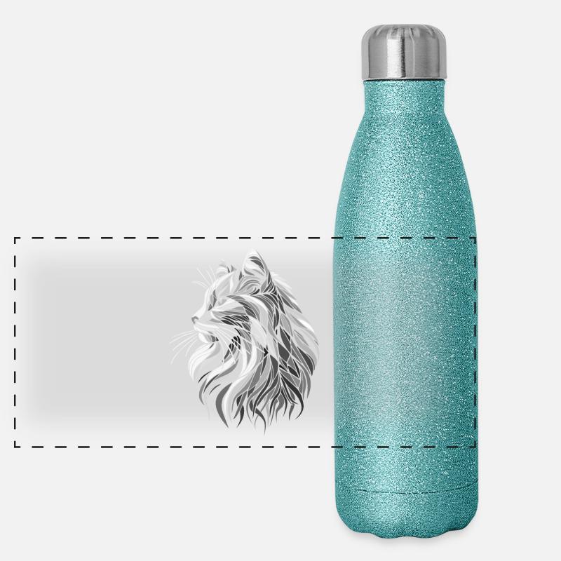 Dessin de tête de chat noir et blanc polygones Gourde isotherme panoramique pailletée 500 ml