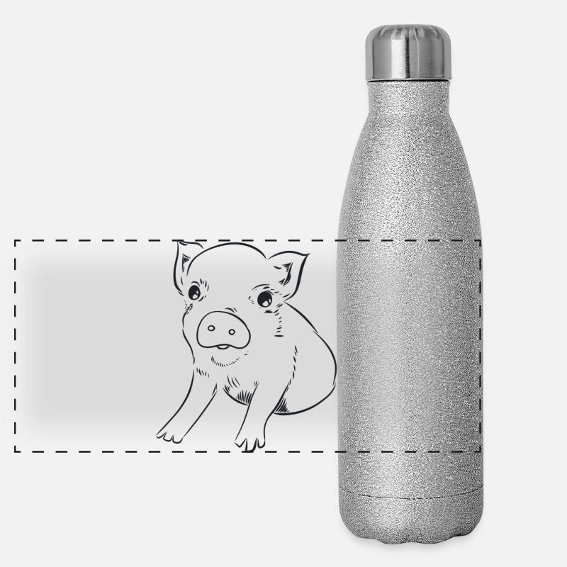 Piglet, graphic black and white Panoramic Glitter Thermal Bottle 500 ml